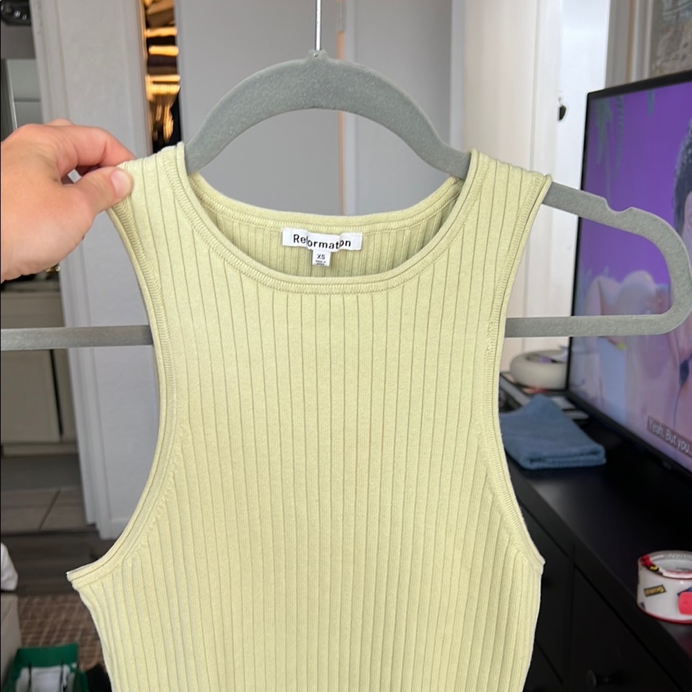 Reformation Green Ribbed Crop Tank Top - Picture 6 of 6